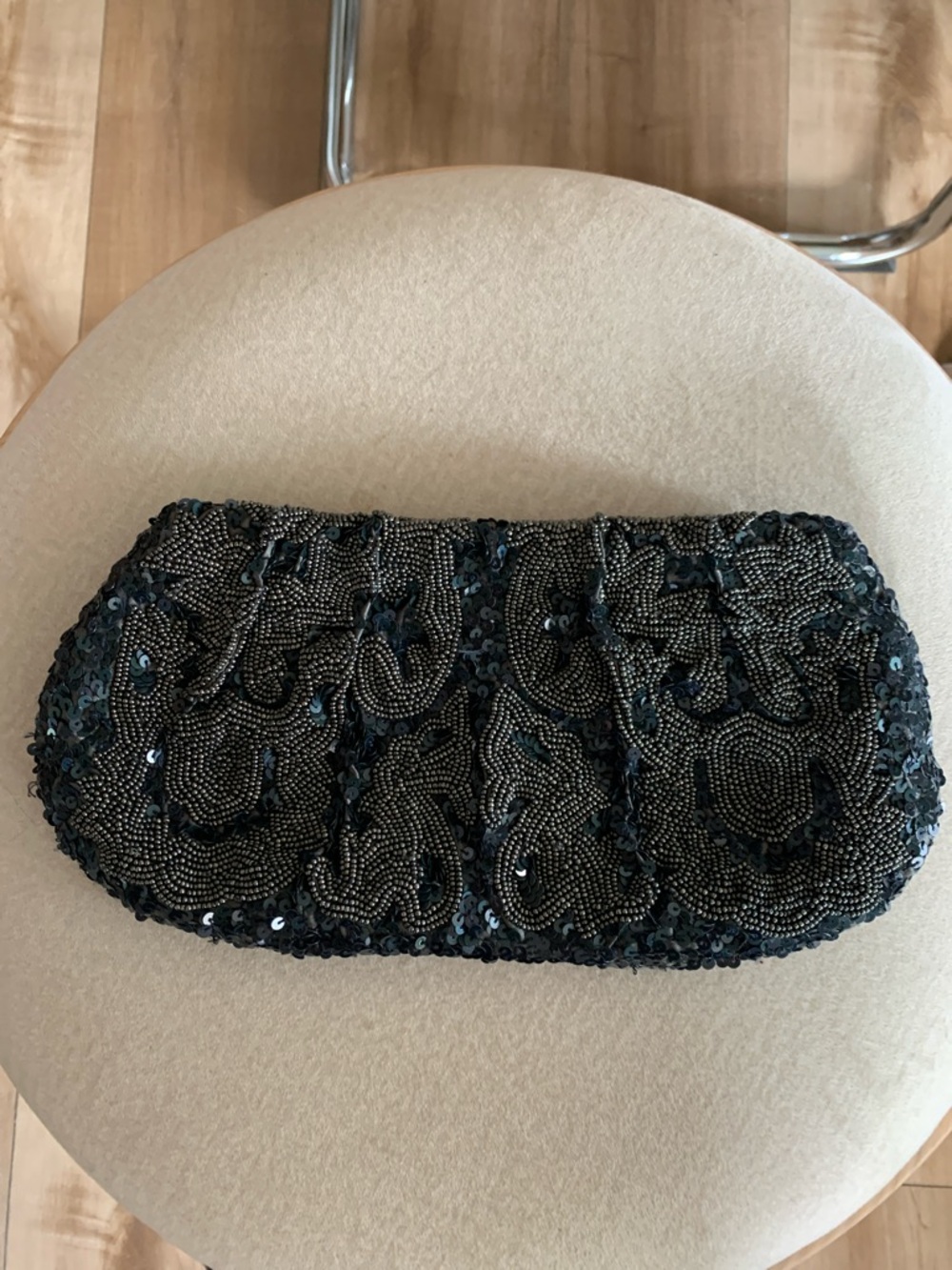 Club Monaco Black Beaded Sequin Clutch